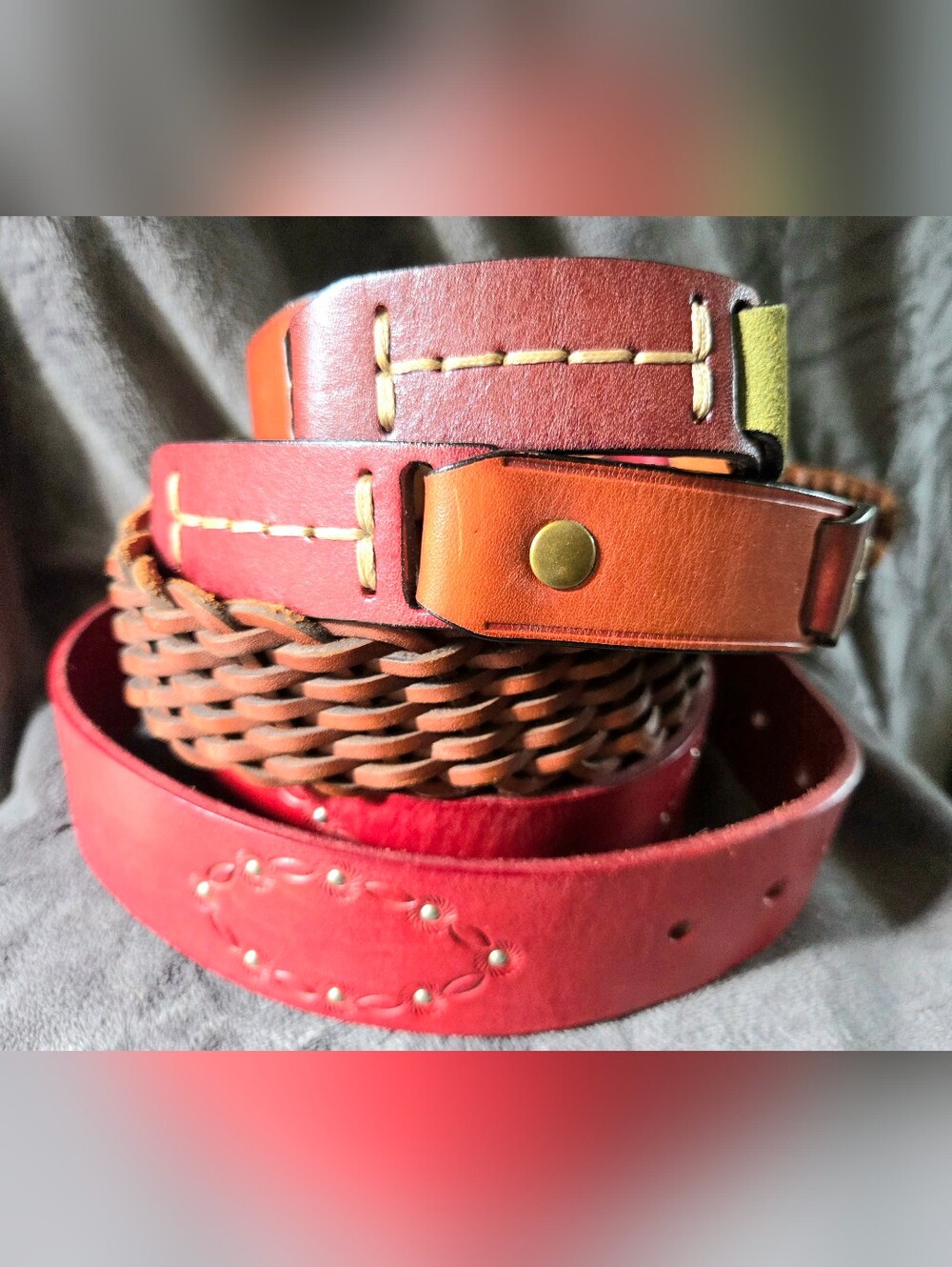 Vintage Women's Fossil Belt Lot Of 3 Leather Braided Tooled S/M Small